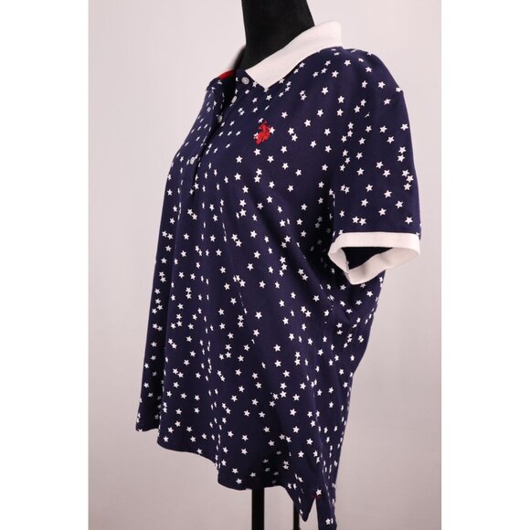 U.S. Polo Assn. women's Navy Blue Star Print‎ Polo Shirt Size XXL Cotton Blend - Picture 2 of 10